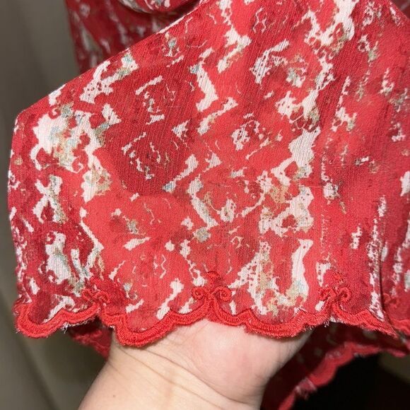 Jessica Simpson 1X Red White Teal Watercolor Spotted Embroidered Blouse - Picture 6 of 13